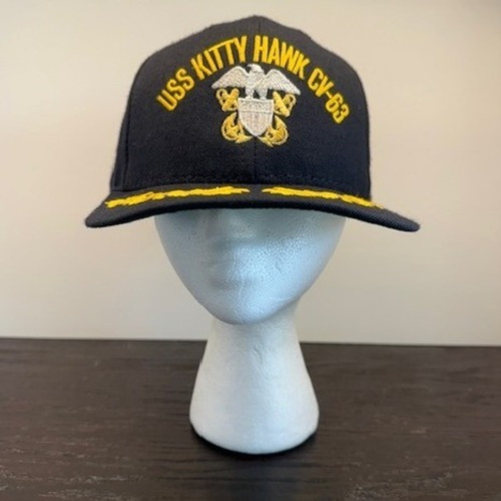 Vintage USS Kitty Hawk CV-63 Hat California Headwear Navy Blue Snapback USA Made